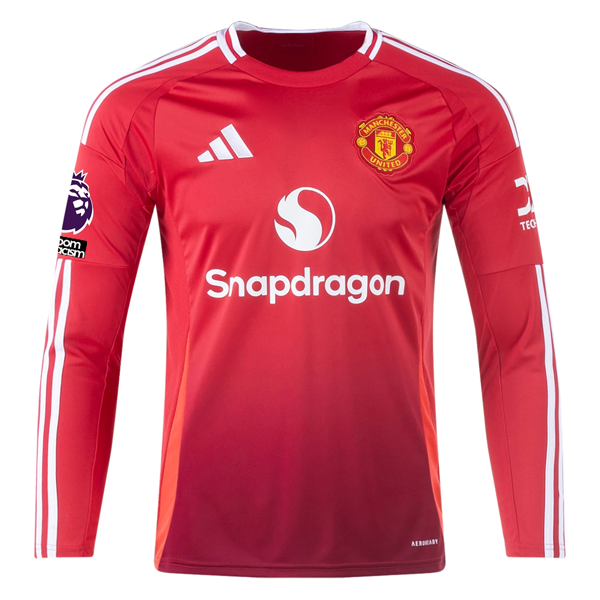 adidas Manchester United Luke Shaw Long Sleeve Home Jersey w/ EPL + No Room For Racism Patches24/25 (Red)