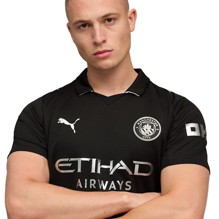 Puma Doku Men's Manchester City Away Jersey 25/26 w/ NRFR + EPL Patches (Puma Black)