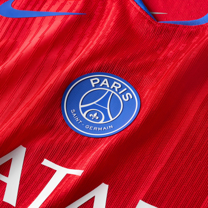 Nike Men's Paris Saint-Germain Authentic DÃ©sirÃ© DouÃ© Third Jersey w/ Champions League Patches 25/26 (Sport Red/Hyper Royal)