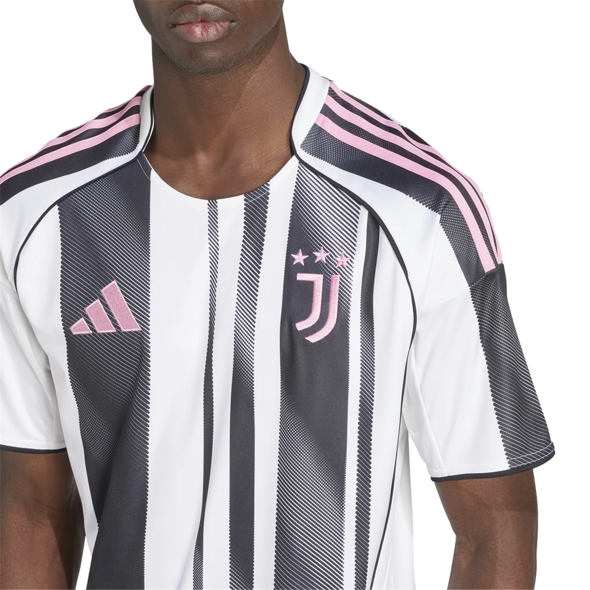 adidas Men's Juventus Kalulu Home Jersey w/ Serie A Patch 25/26 (White/Black/Pink)