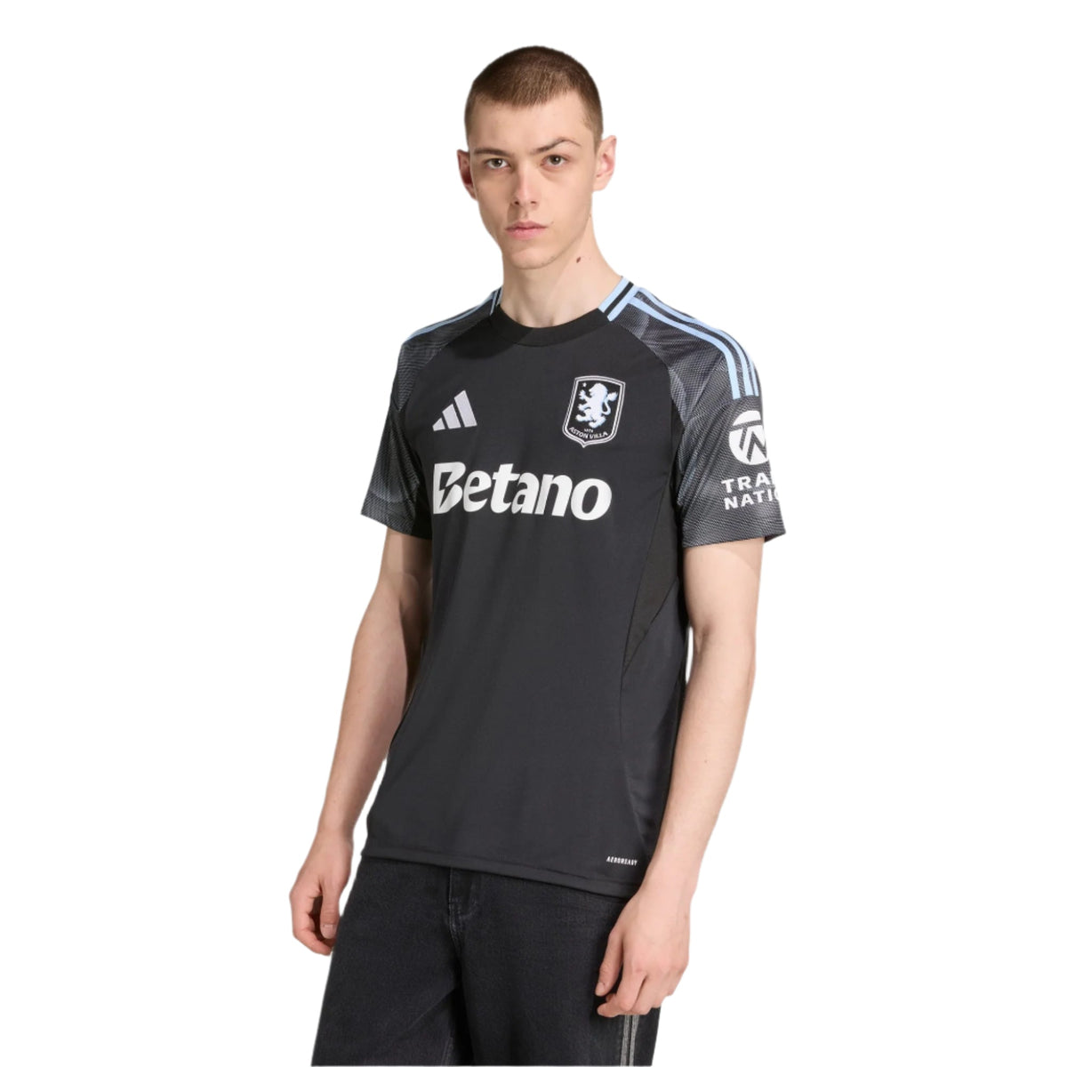 adidas Men's Aston Villa 25/26 Away Jersey w/ EPL + NRFR Patches (Black/Global Blue)