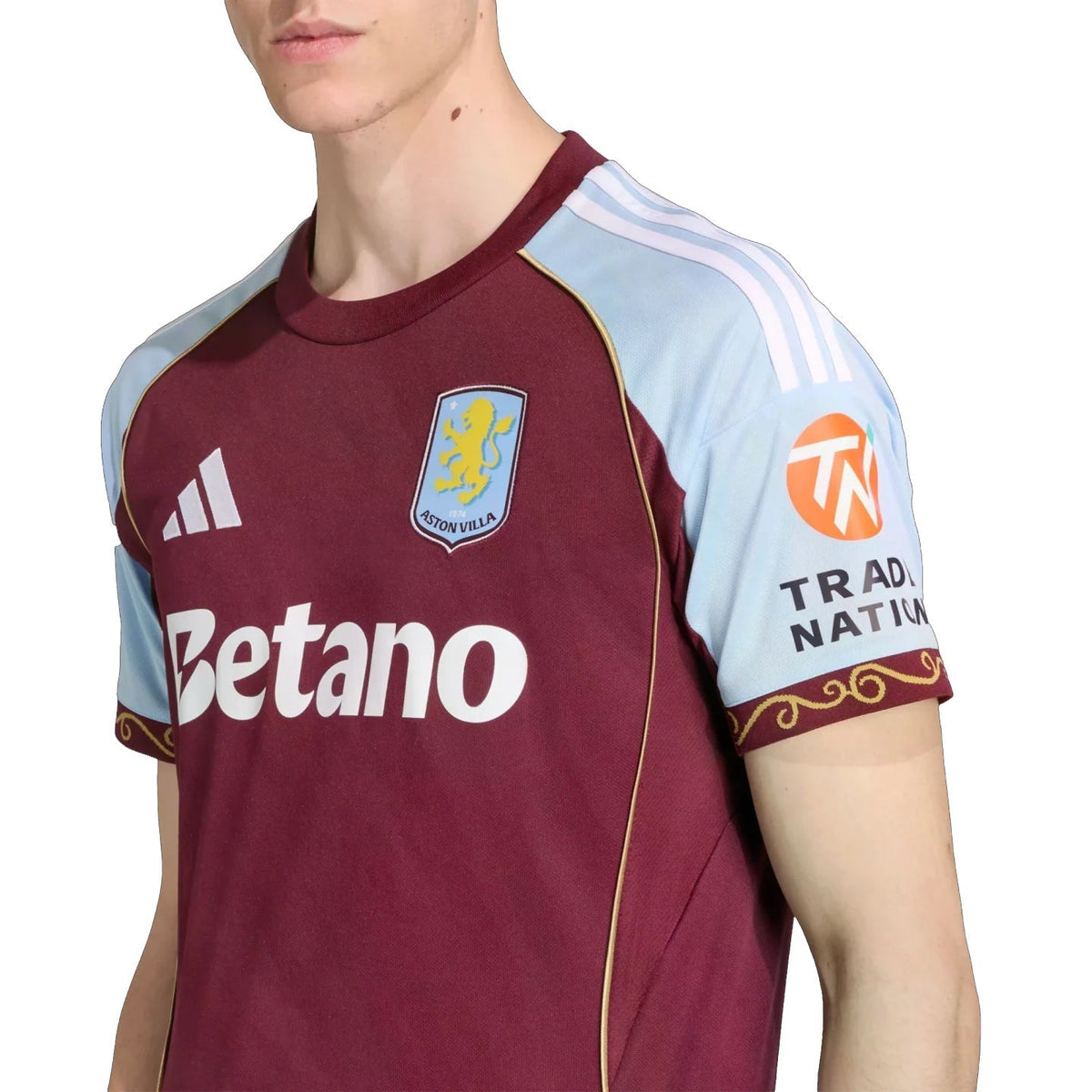 adidas Barkley Men's Aston Villa Home Jersey 25/26 w/ NRFR + EPL Patches (Maroon/Blue)