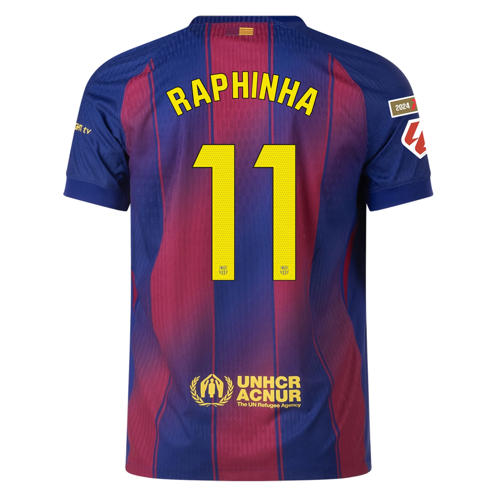 Nike Barcelona Authentic Raphinha Home Jersey w/ La Liga Champion Patches 25/26 (Deep Royal Blue/Midwest Gold)