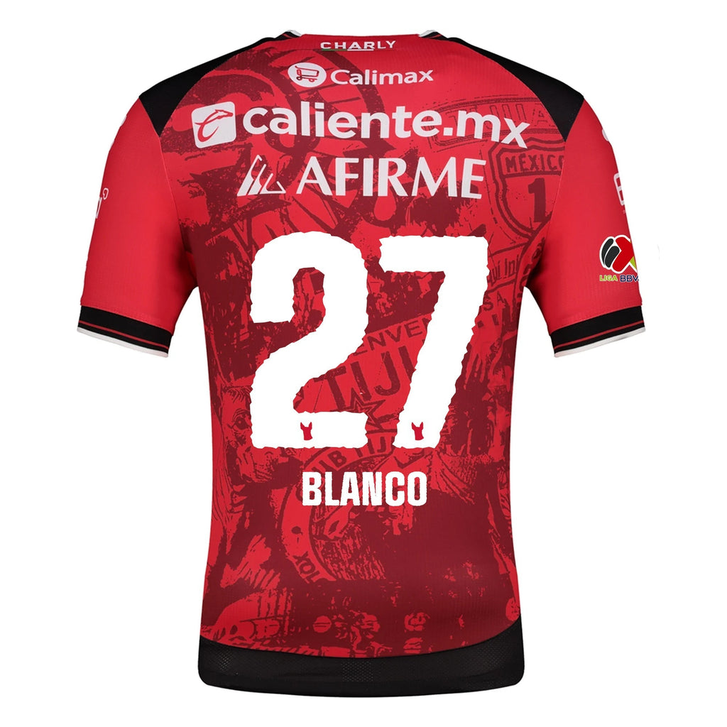 Charly Doming Blanco Men's Club Tijuana Xolos Home Jersey 25/26 w/ BBVA MX Patch (Red/Black)
