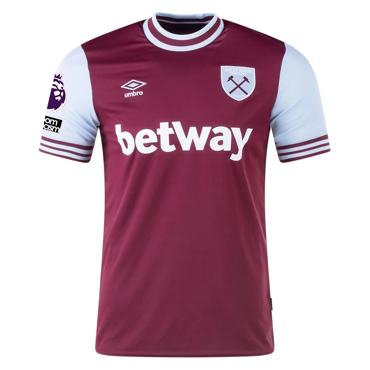 Umbro West Ham SaÃ¯d Benrahma Home Jersey w/ EPL + No Room For Racism Patches 24/25 (Maroon/Sky Blue)