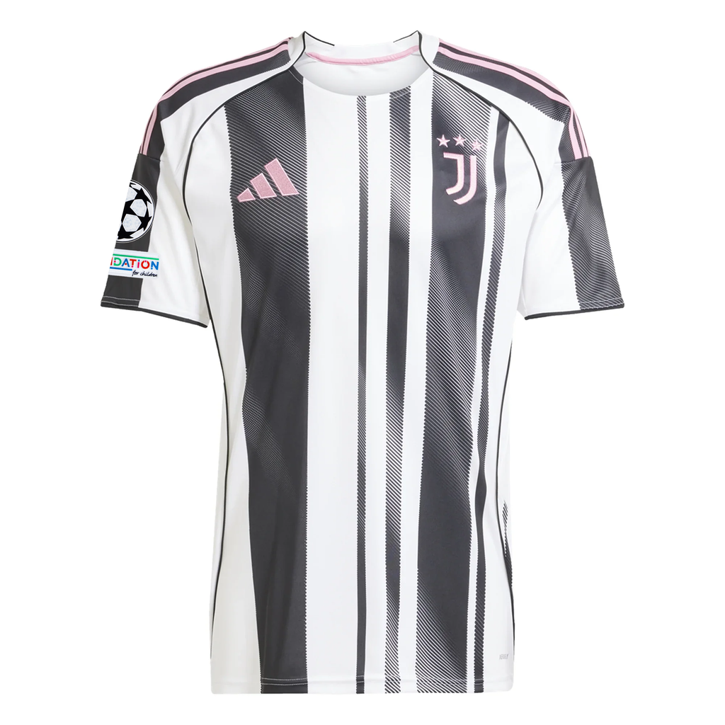adidas Juventus Cabal Home Jersey w/ Champions League Patches 25/26 (White/Black/Pink)