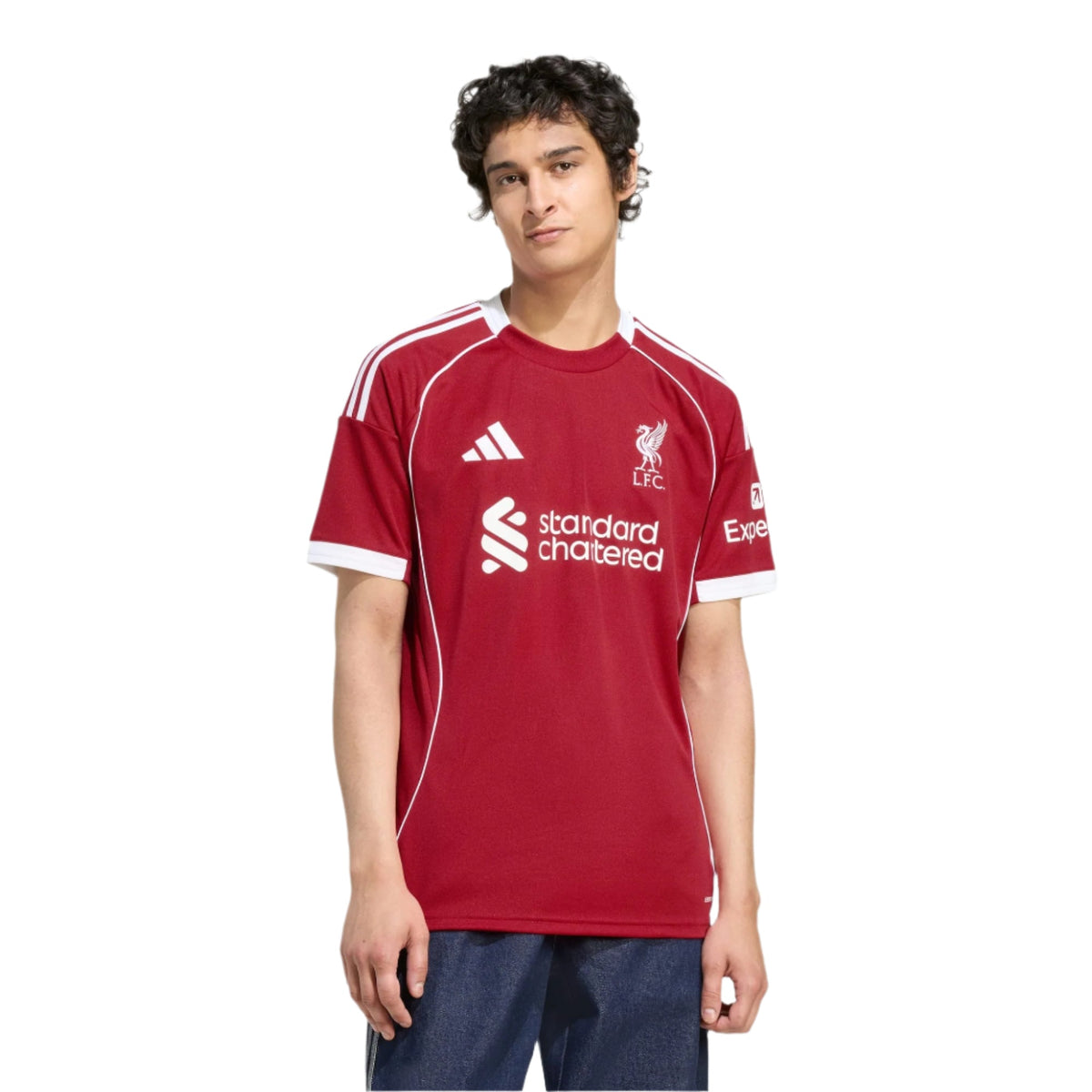adidas Men's Liverpool Home Jersey 25/26 w/ NRFR + EPL Champions Patch (Strawberry Red)