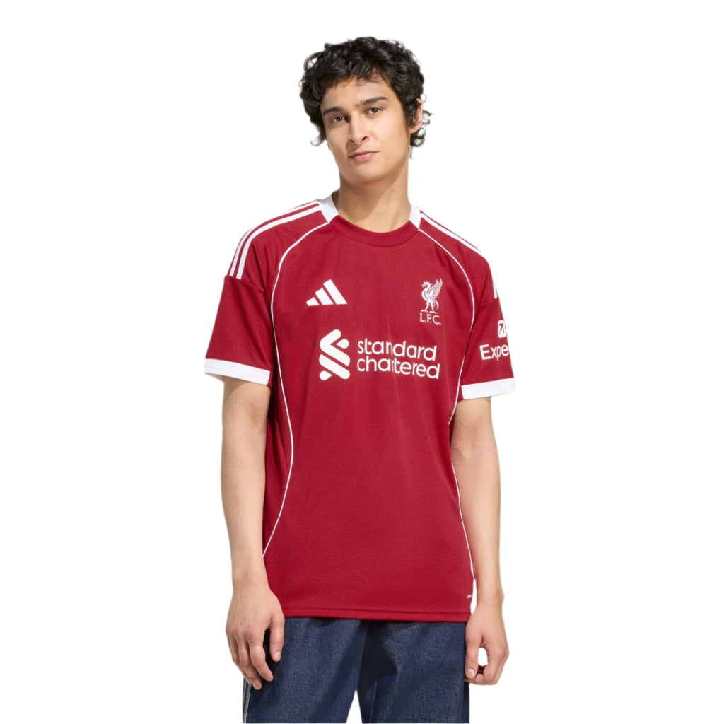 adidas Robertson Men's Liverpool Home Jersey 25/26 w/ NRFR + EPL Champions Patch (Strawberry Red)
