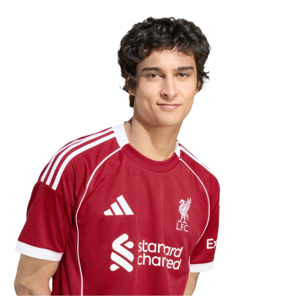 adidas Men's Liverpool Home Jersey 25/26 w/ NRFR + EPL Champions Patch (Strawberry Red)