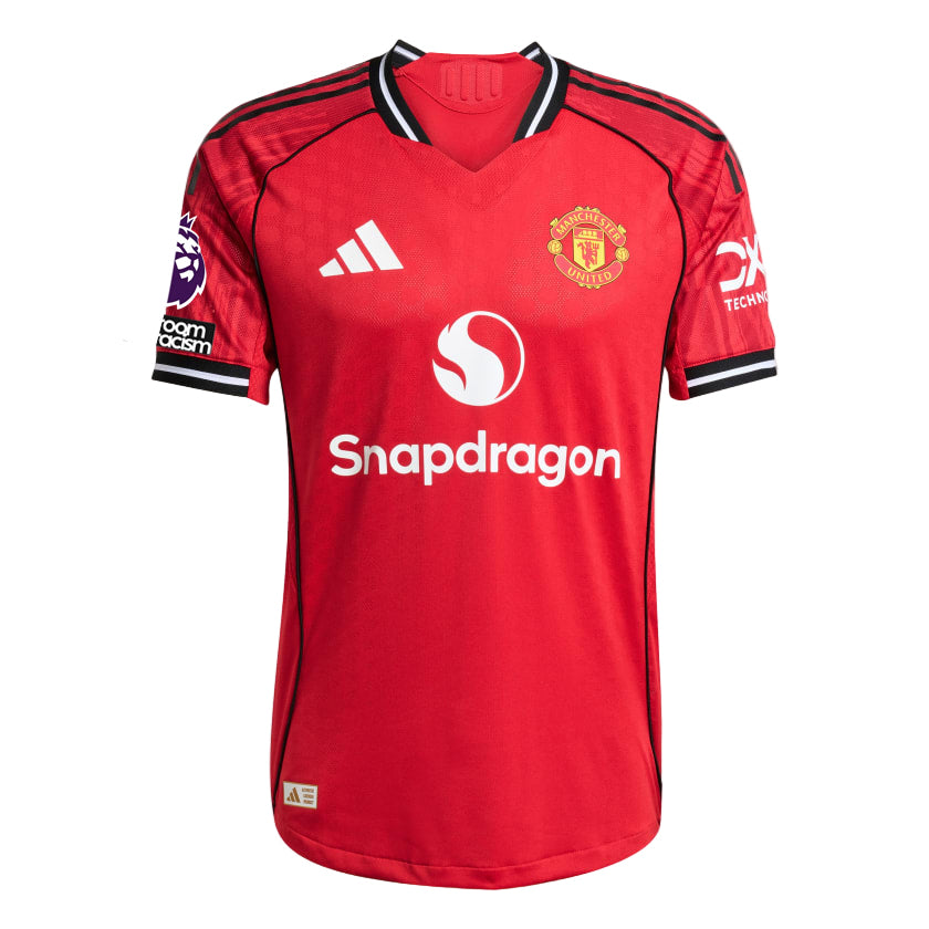adidas Mazraoui Men's Manchester United Authentic Home Jersey 25/26 w/ NRFR + EPL Patch (Red)