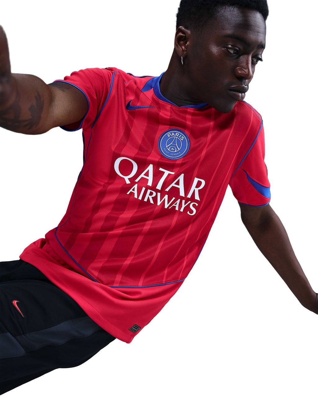 Nike Men's Paris Saint-Germain JoÃ£o Neves T90 Third Jersey w/ Champions League Patches 25/26 (Sport Red/Hyper Royal)