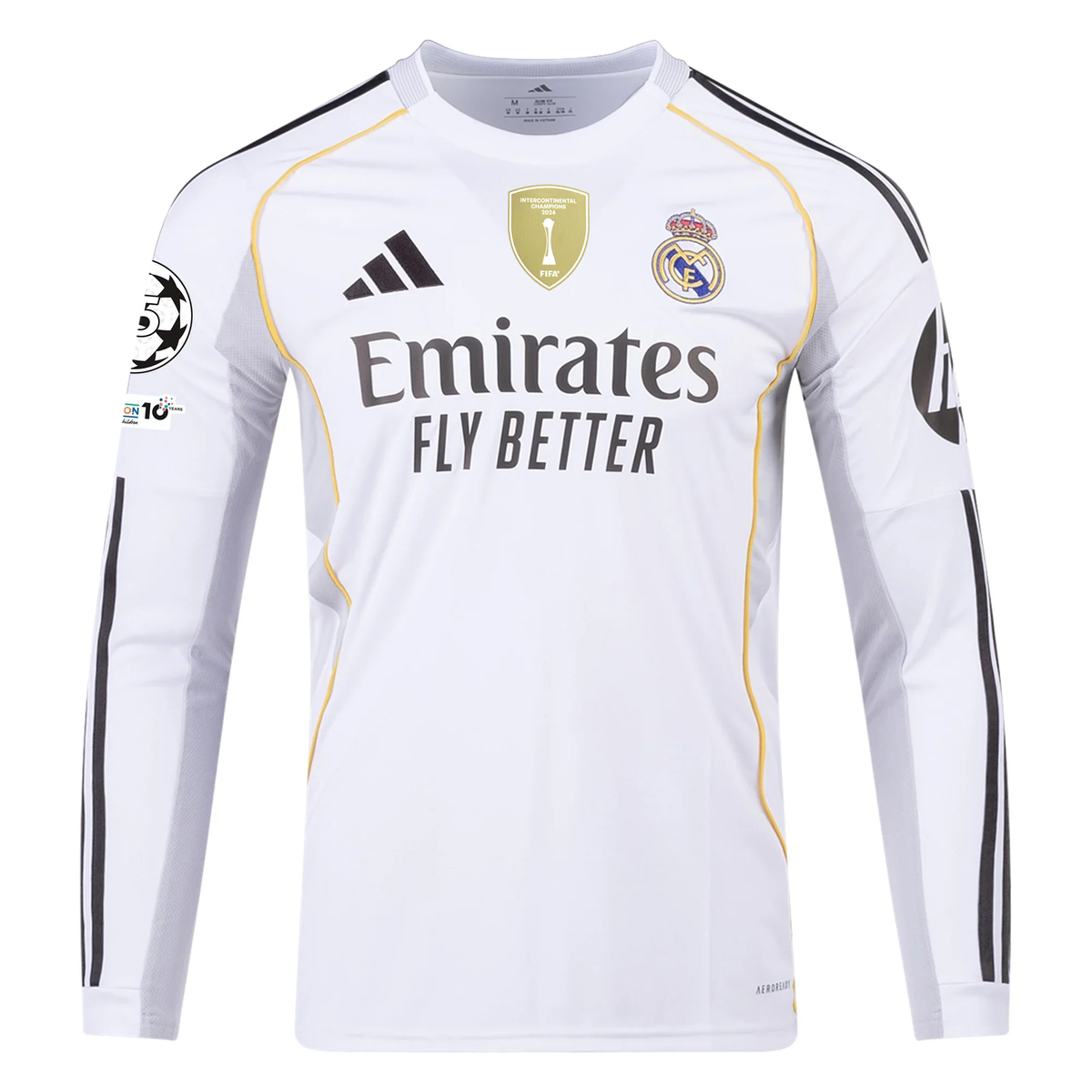 adidas Real Madrid F. Mendy Long Sleeve Home Jersey w/ Intercontinental + Champions League Patches 25/26 (White)