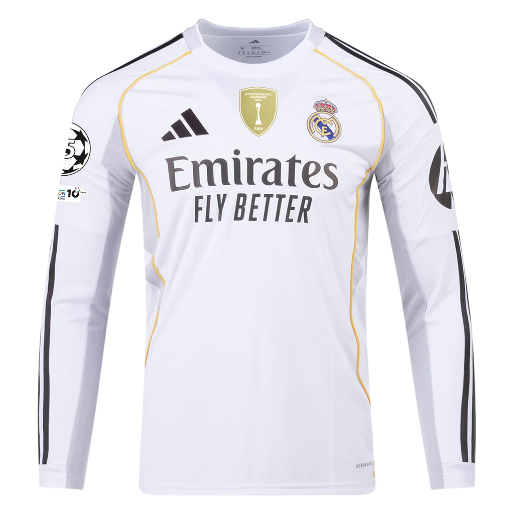 adidas Real Madrid D. Ceballos Long Sleeve Home Jersey w/ Intercontinental + Champions League Patches 25/26 (White)