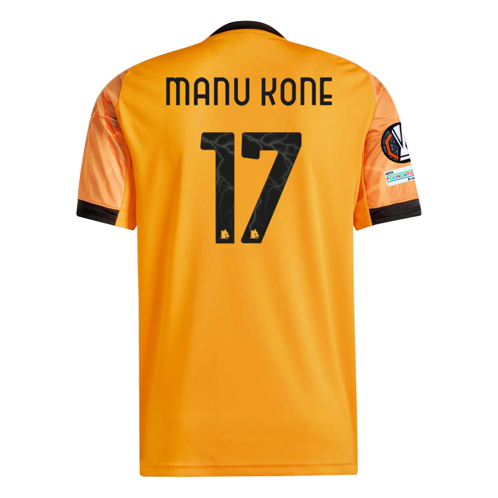 adidas Roma Manu Kone Away Jersey w/ Europa League Patches 25/26 (Orange/Black)