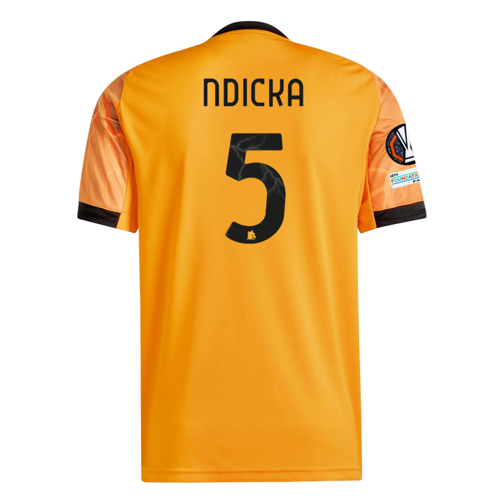 adidas Roma Evan Ndicka Away Jersey w/ Europa League Patches 25/26 (Orange/Black)