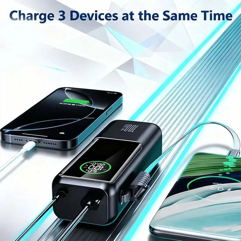 20000mAh Power Bank 100w Portable Charger Built-in USB C Cable PD 3.0 Fast Charging for iPhone 17 Samsung
