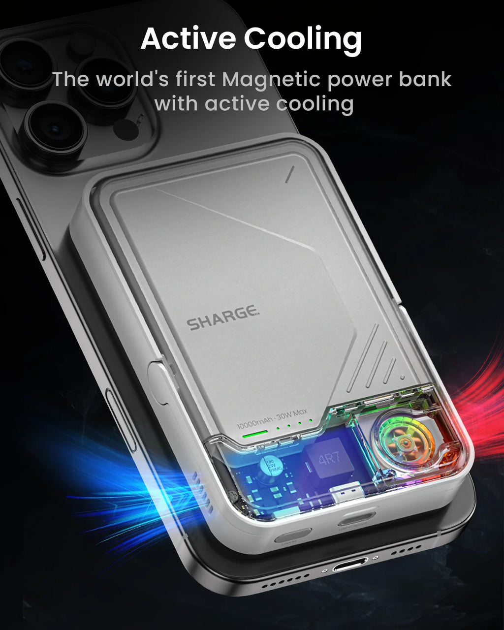 SHARGE ICEMAG 2 MagSafe Power Bank 15W Qi2 Portable Charger with Active Cooling 10000mAh Battery Pack for iPhone 16/15 Galaxy