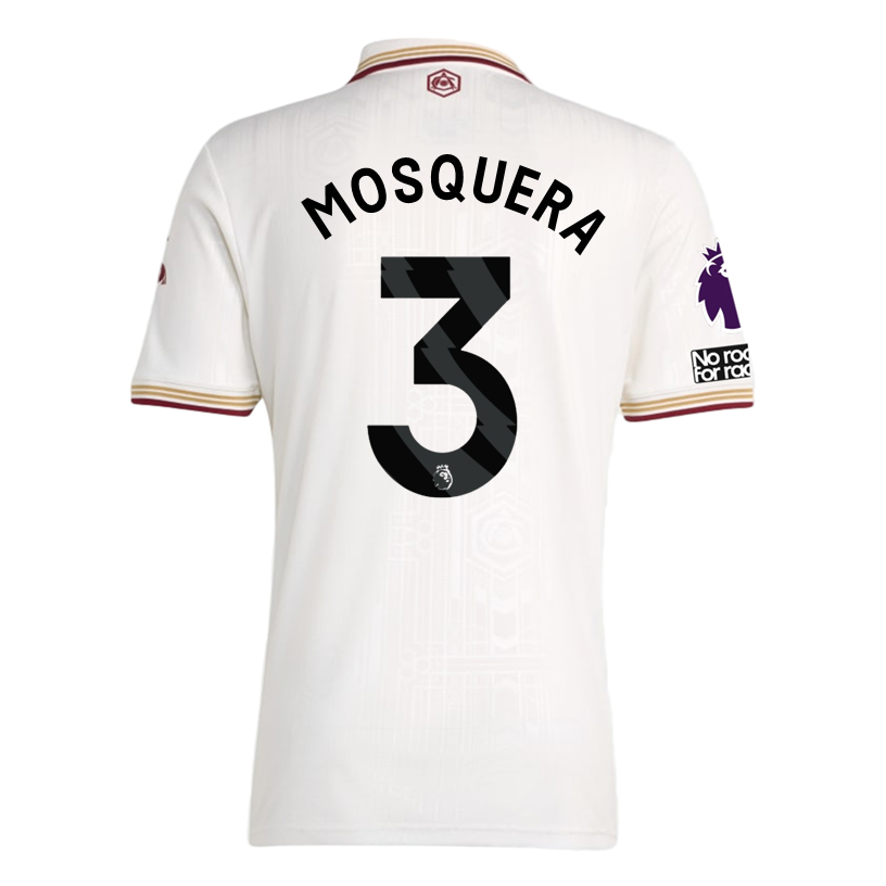 adidas Mosquera Men's Arsenal FC Third Jersey 25/26 w/ NRFR + EPL Patches (White/Burgundy)