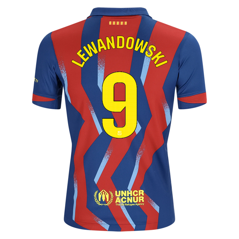 Nike Youth Lewandowski FC Barcelona 4th Soccer Jersey 25/26 (Gym Blue/Salsa Red)