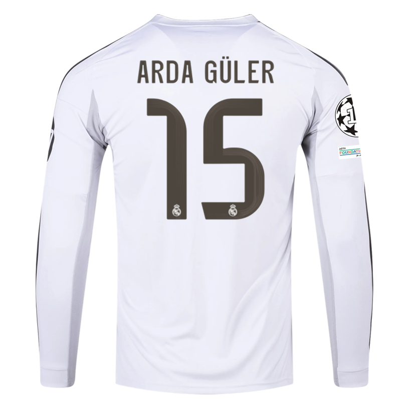 adidas Real Madrid Arda Guler Long Sleeve Home Jersey w/ Intercontinental + Champions League Patches 25/26 (White)