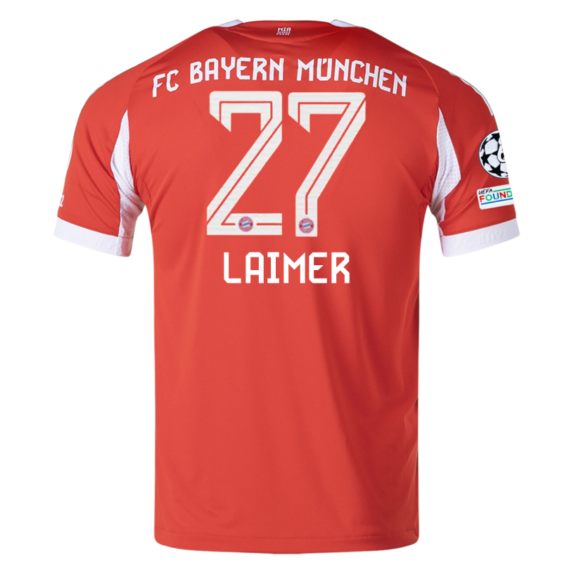 adidas Bayern Munich Laimer Home Jersey w/ Champions League Patches 25/26 (Red)