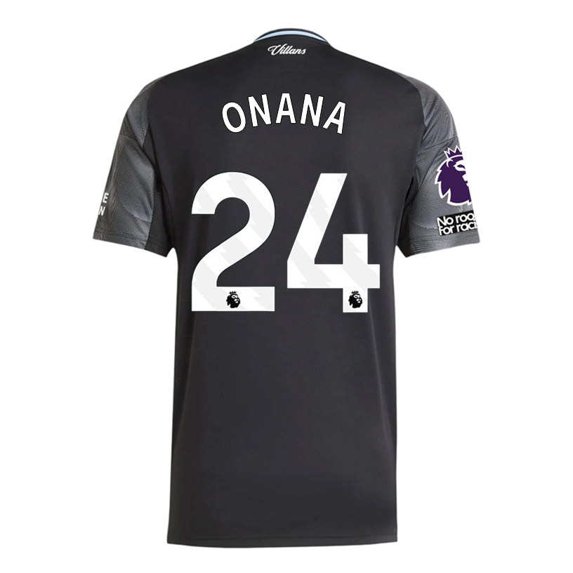adidas Onana Men's Aston Villa 25/26 Away Jersey w/ EPL + NRFR Patches (Black/Global Blue)