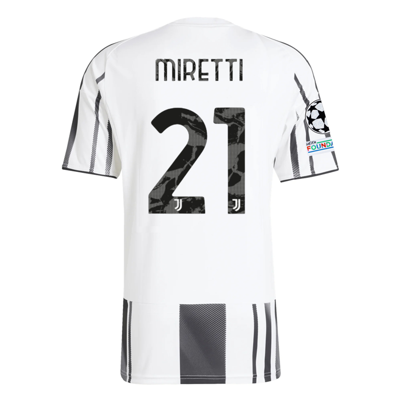 adidas Juventus Miretti Home Jersey w/ Champions League Patches 25/26 (White/Black/Pink)