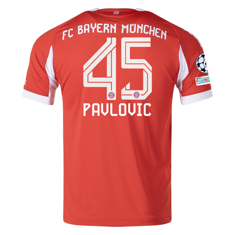 adidas Bayern Munich Pavlovic Home Jersey w/ Champions League Patches 25/26 (Red)
