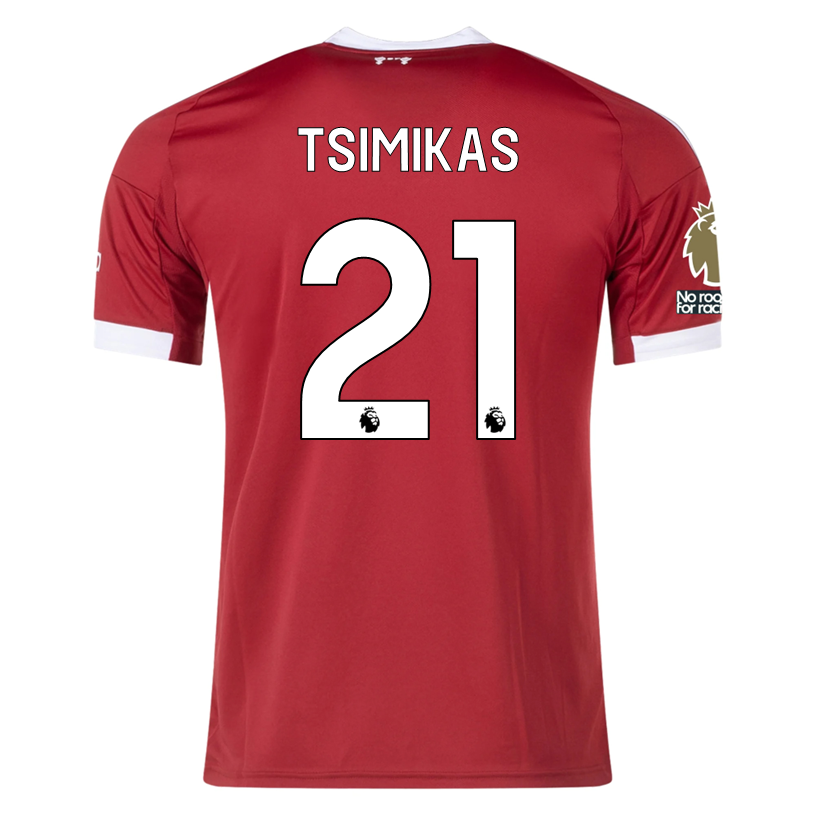 adidas Tsimikas Men's Liverpool Home Jersey 25/26 w/ NRFR + EPL Champions Patch (Strawberry Red)