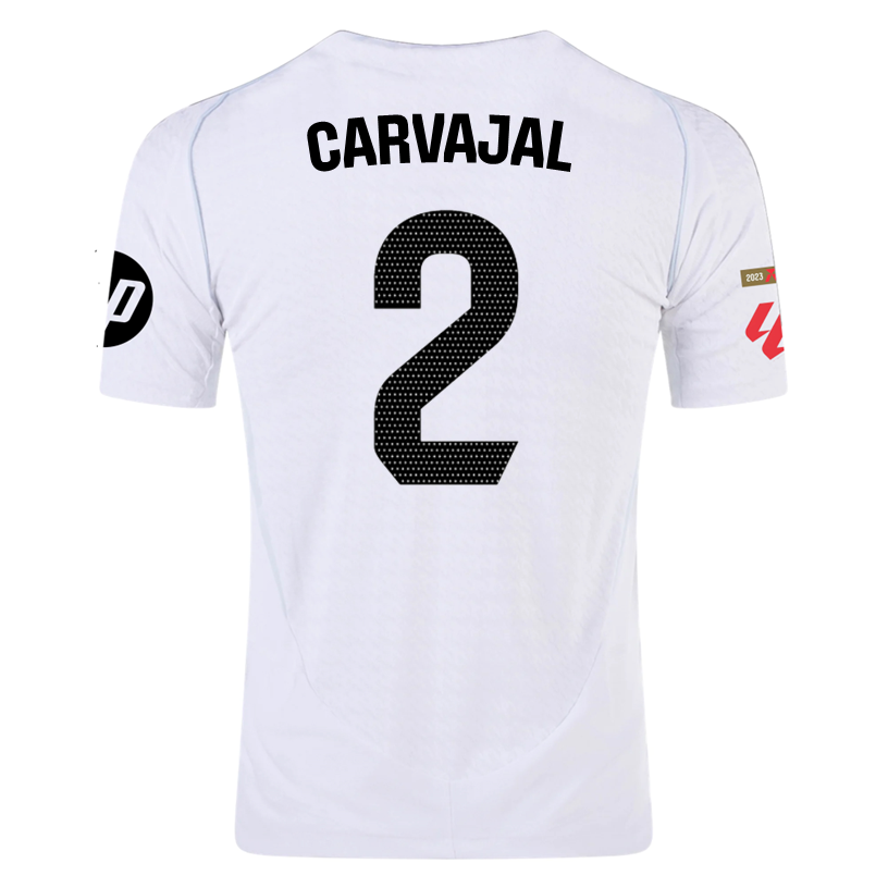 adidas Carvajal Real Madrid Authentic Home Jersey w/ La Liga Patches 24/25 (White/Black)