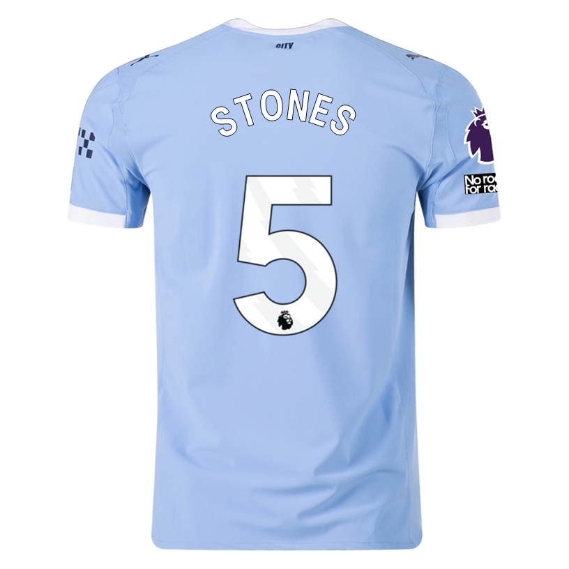 Puma Manchester City Authentic Stones Home Jersey w/ EPL + No Room For Racism Patches 25/26 (Team Light Blue/White)