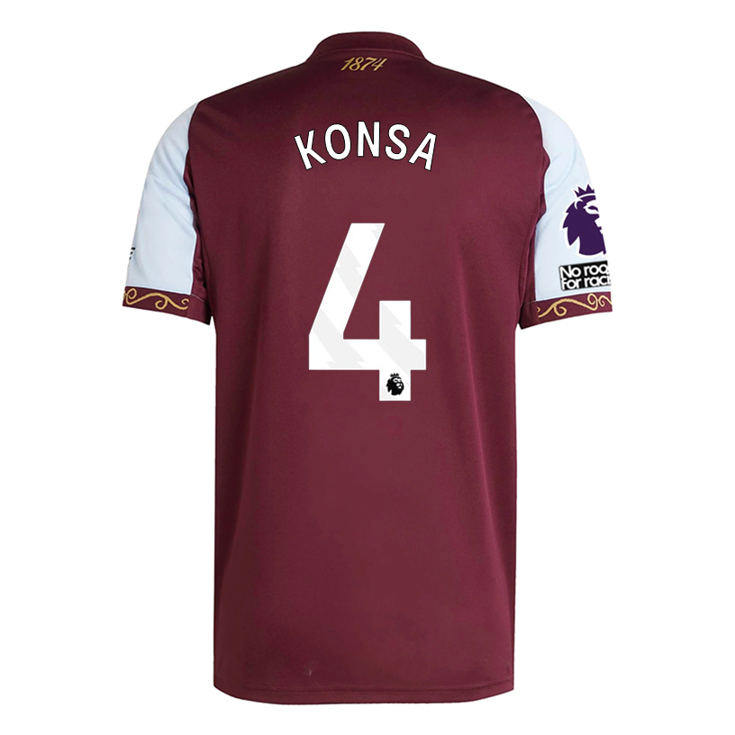 adidas konsa Men's Aston Villa Home Jersey 25/26 w/ NRFR + EPL Patches (Maroon/Blue)