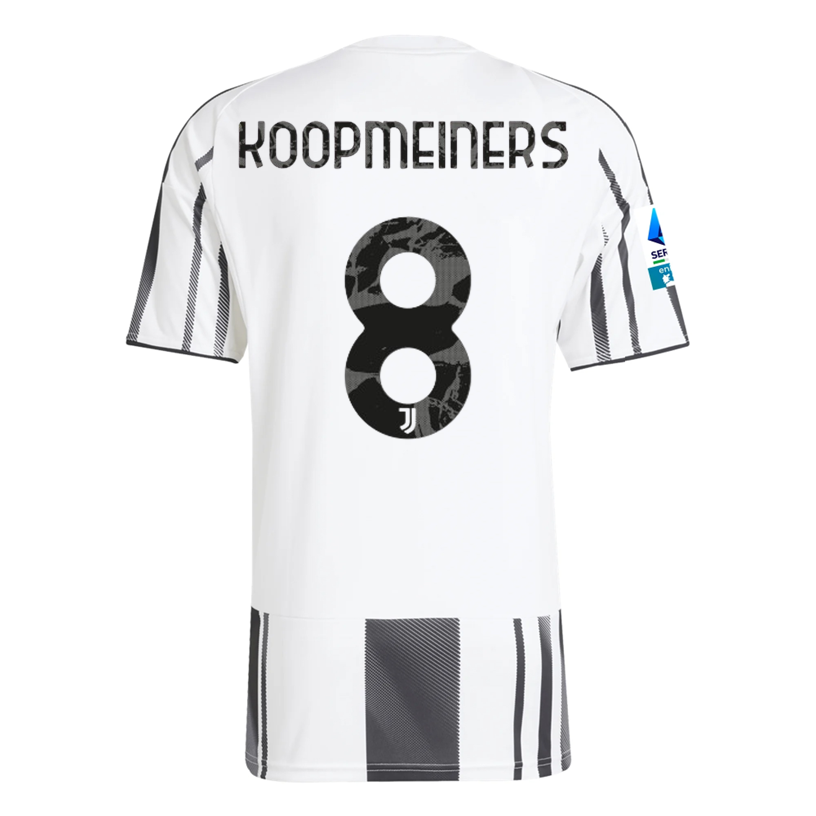 adidas Men's Juventus Koopmeiners Home Jersey w/ Serie A Patch 25/26 (White/Black/Pink)