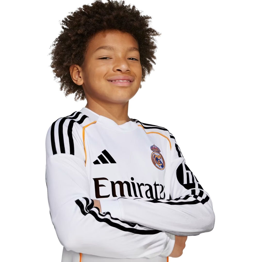 adidas Youth Real Madrid Long Sleeve Home Jersey 25/26 (White)