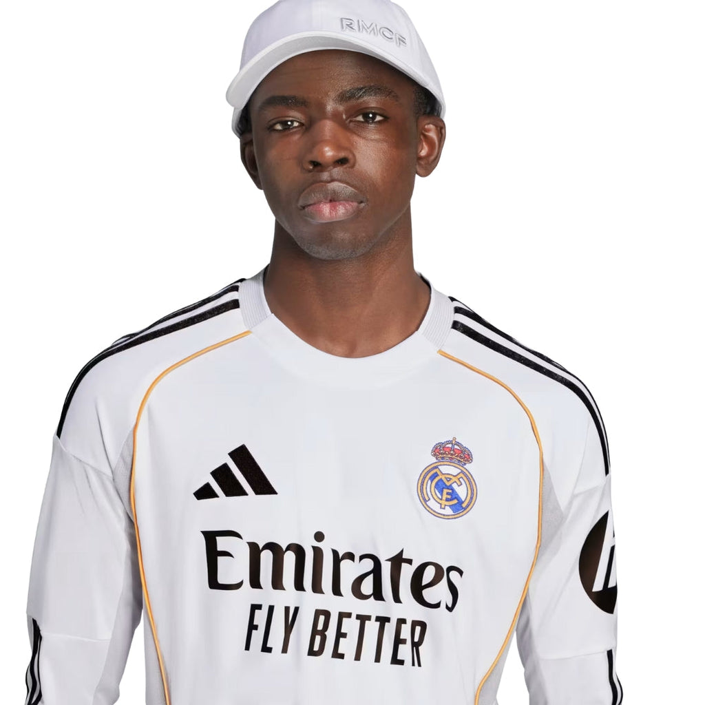 adidas Real Madrid Bellingham Long Sleeve Home Jersey w/ Intercontinental + Champions League Patches 25/26 (White)