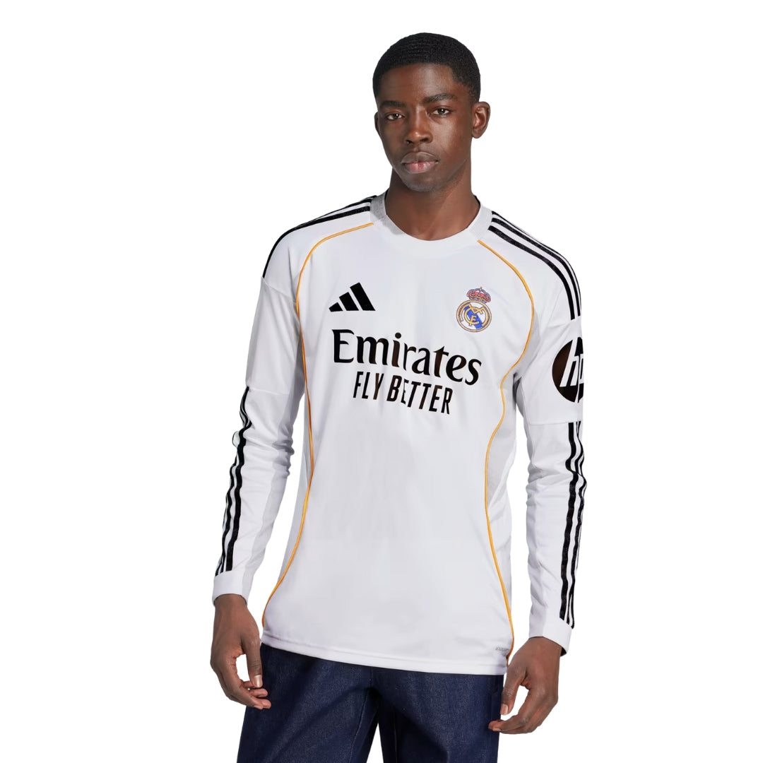 adidas Real Madrid Brahim Long Sleeve Home Jersey w/ Champions League Patches 25/26 (White)