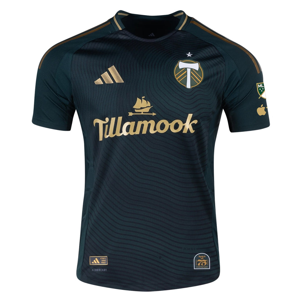 adidas Zac McGraw Portland Timbers Authentic Home Jersey w/ MLS & Apple Patch 25/26 (Green/Gold)