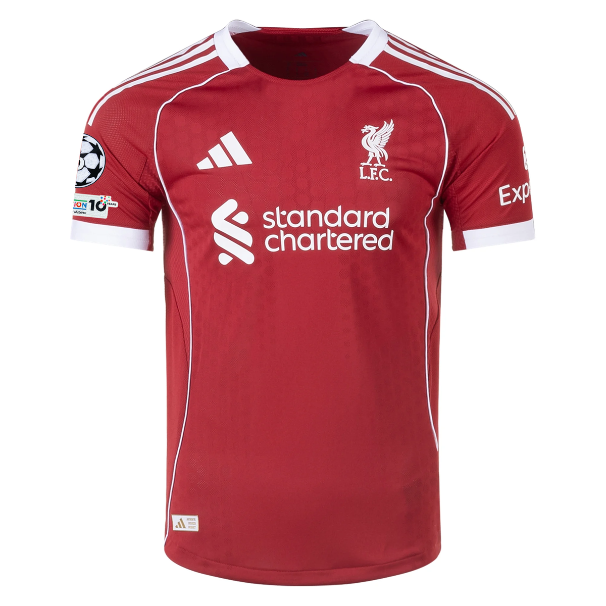 adidas Men's Liverpool FC Authentic Brodley Home Jersey 25/26 w/ Champions League Patches (Strawberry Red)