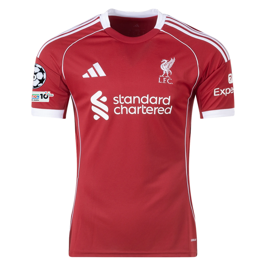 adidas Men's Liverpool Robertson Home Jersey 25/26 w/ Champions League Patches (Strawberry Red)