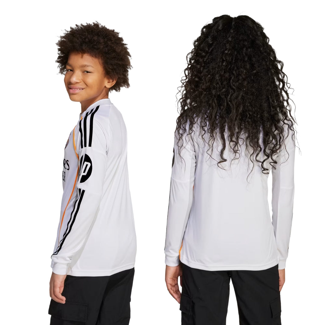 adidas Youth Real Madrid Long Sleeve Home Jersey 25/26 (White)