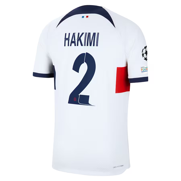 Nike Paris Saint-Germain Authentic Archaf Hakimi Match Vaporknit Away Jersey w/ Champions League Patches 23/24 (White/Midnight Navy)