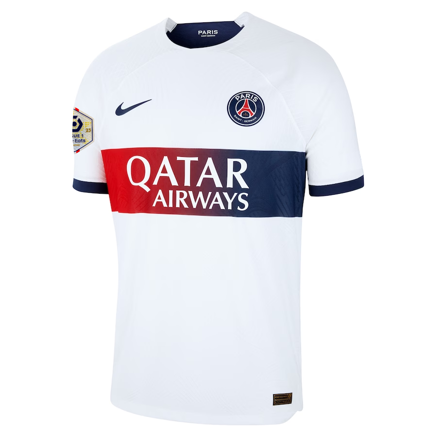 Nike Paris Saint-Germain Authentic Cher Match Vaporknit Away Jersey w/ Ligue 1 Patch 23/24 (White/Midnight Navy)