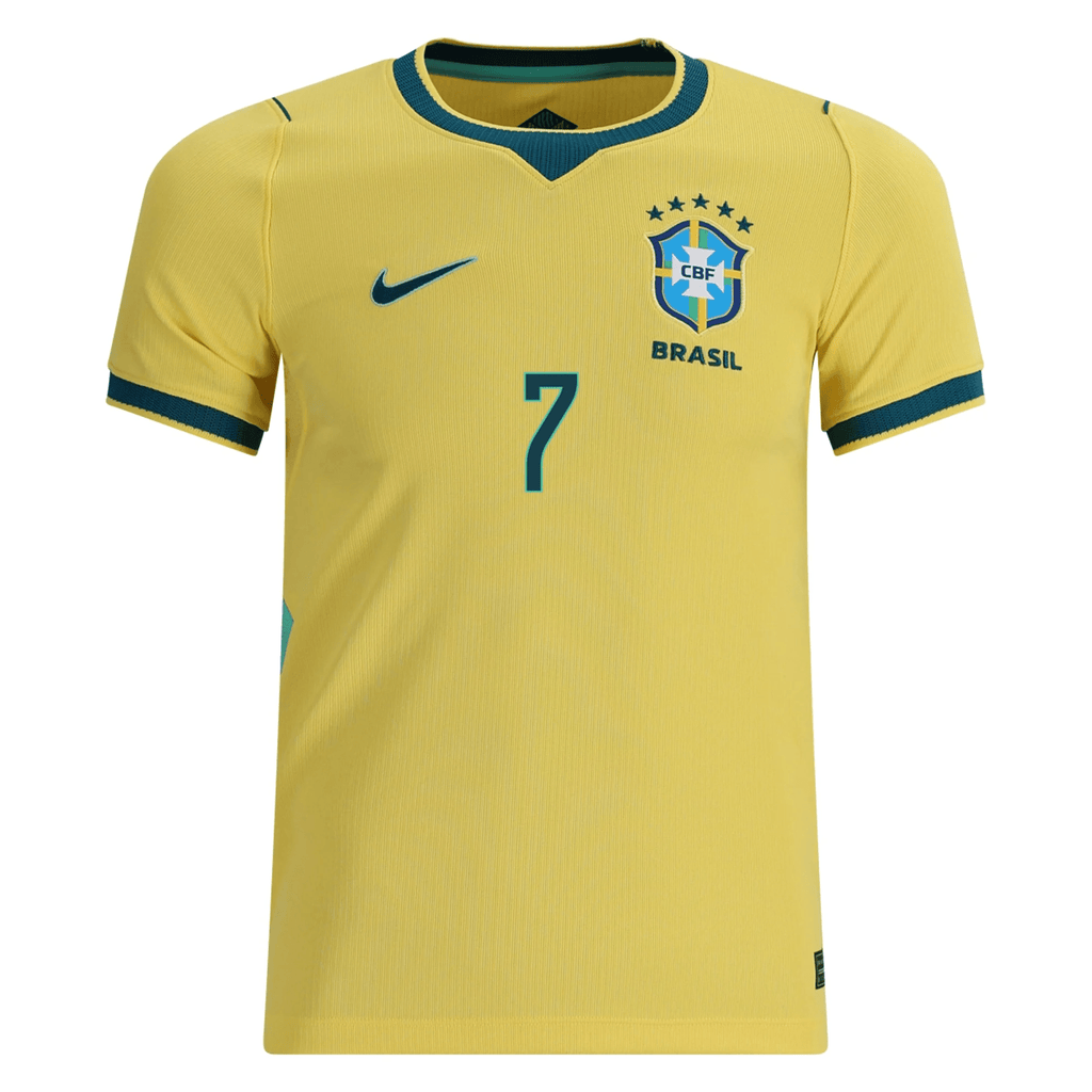 Nike Youth Brazil Vini Jr. Home Stadium Jersey 2026 (Yellow Canary/Teal)